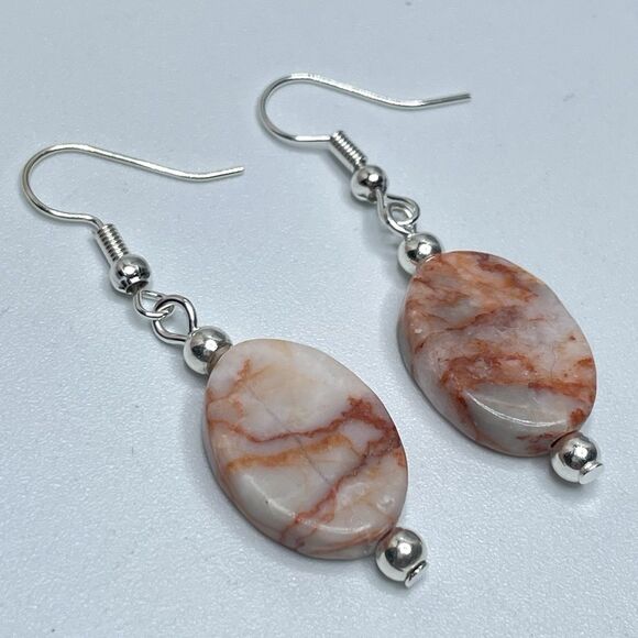 Artisan Red Vein Jasper Stone Gemstone Necklace Earrings Set Silver Tone Boho - Picture 5 of 9